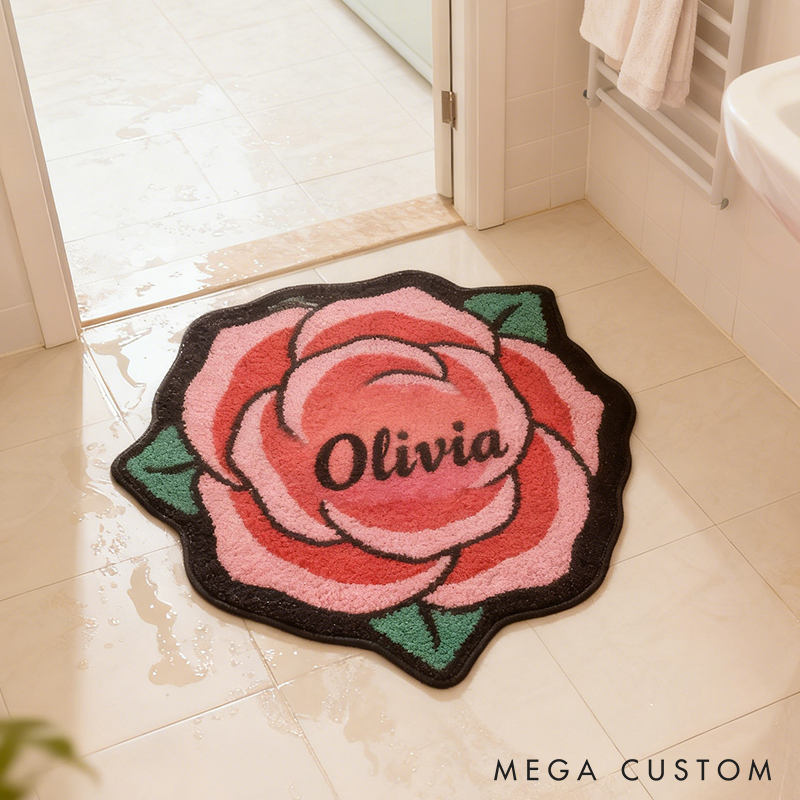 Personalized Rose Flower Shaped Door Mat with Name Anniversary Gift For Her Home Decor Birthday Gift For Girlfriend Holiday Decoration