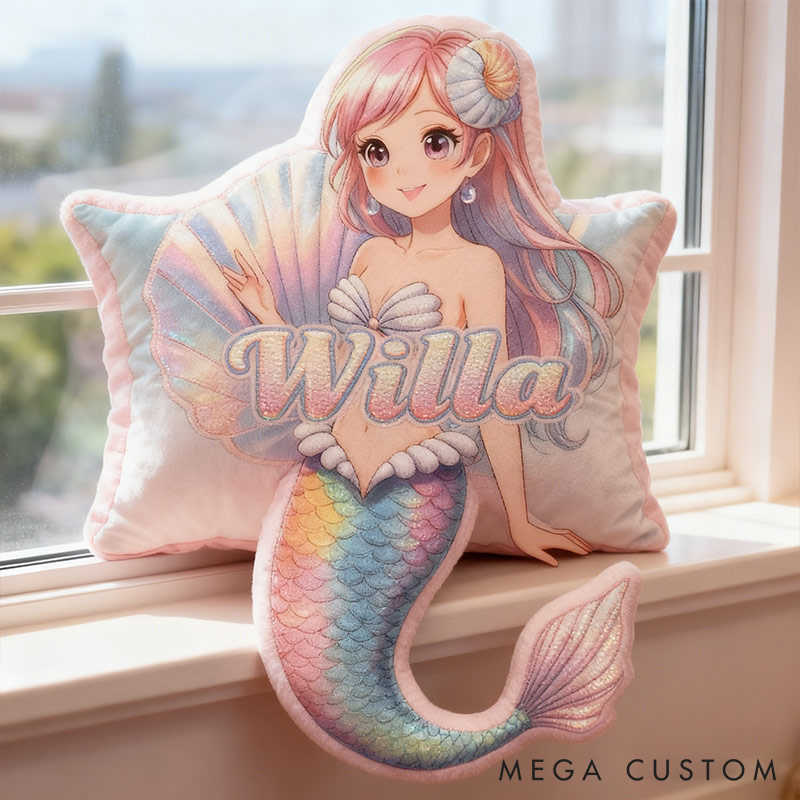 Personalized Dreamy Mermaid Design Custom Names Couple Home Pillow Romantic Valentine's Day Gift for Girlfriend for Wife for Flower Girl