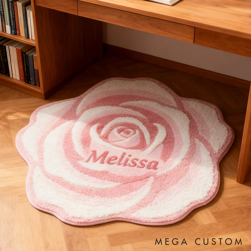 Personalized Rose Flower Shaped Door Mat with Name Anniversary Gift For Her Home Decor Birthday Gift For Girlfriend Holiday Decoration