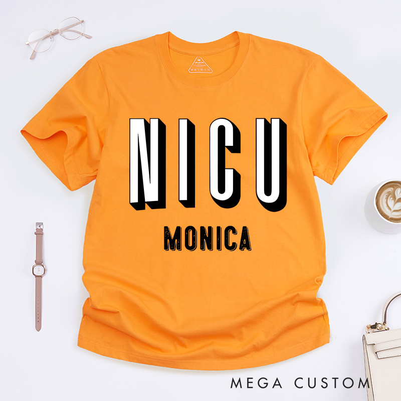 Personalized Nurse T-Shirts Bold NICU Statement Fashion Design T-Shirts