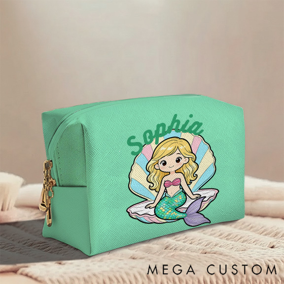 Personalized Cute Mermaid Toiletry Bag Custom Name for Kids Travel Gifts and Daily Use