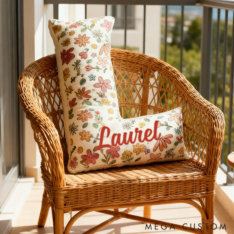 Personalized Floral Initial Pillow for Flower Girl Flowers Letter Throw Pillow for Her Christmas Gift Decor Pillow