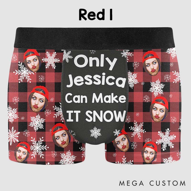 Personalized Girlfriend Wife Face Only Her Can Make It Snow Christmas Boxer Briefs Men Underwear with Face Photo Xmas Gift for Him Boyfriend Husband