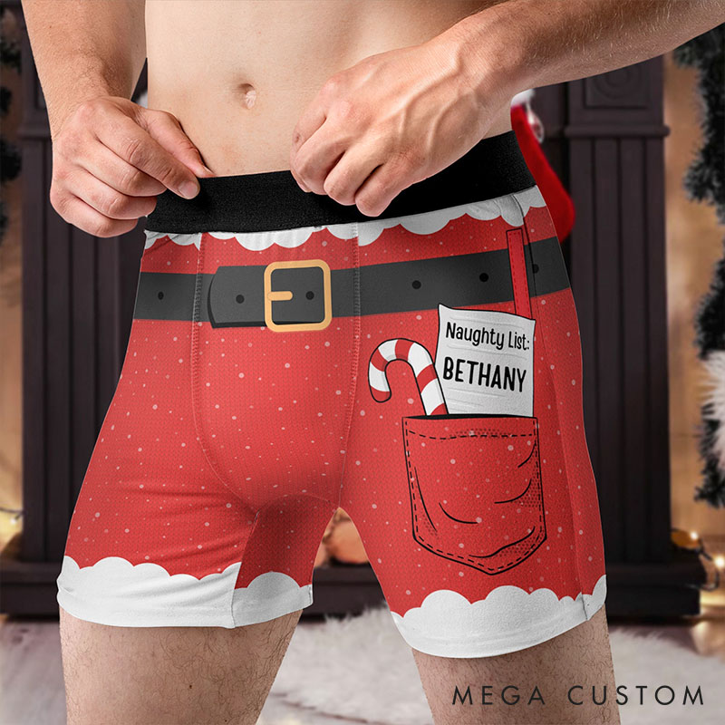 Personalized Men Christmas Naughty List Boxer Briefs with Women Name Men Underwear with Girlfriend Wife Name Xmas Gift for Him Boyfriend Husband