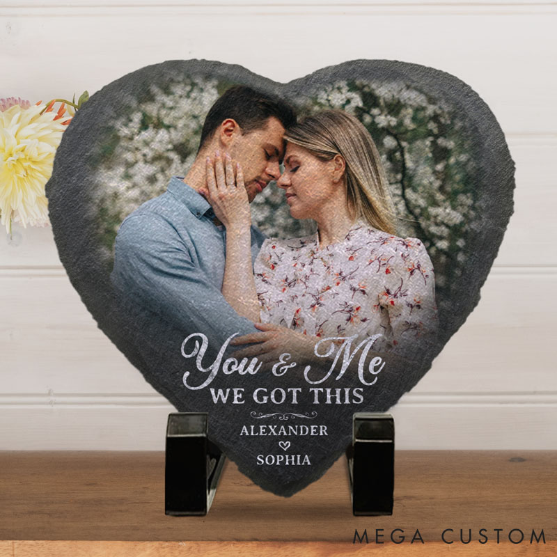 Personalized Couple Photo You And Me We Got This Heart and Square Shaped Stone with Stand First Christmas Valentines Day Gift for Boyfriend Girlfriend