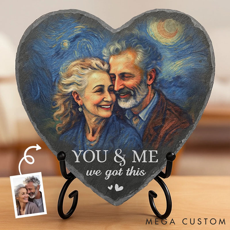 Personalized Couple Photo You And Me We Got This Heart and Square Shaped Stone with Stand First Christmas Valentines Day Gift for Him Her Newlyweds