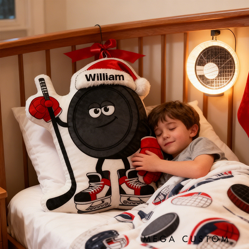 Personalized Ice Hockey Christmas Pillow Bring Holiday Cheer to the Ice with This Festive Design