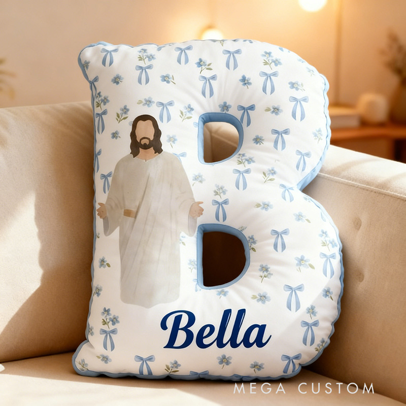 Personalized Jesus Love you Letter Pillow with Name Christian Home Decor Religious Gift Birthday Gift Jesus Lover Pillow Graphic 3D Print Pillow