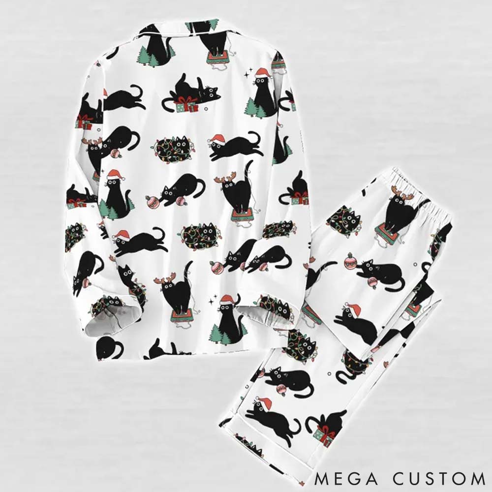 Personalized Cat Lover Black Cat Christmas Pajamas Set