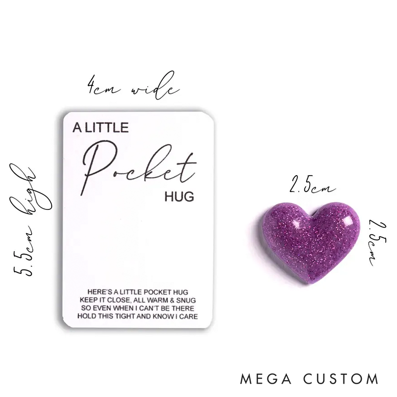 Handmade Resin Glitter Pocket Hug Heart Tiny Token Gift with Poem Card Keepsake Friendship Gift Party Favour Stocking Filler