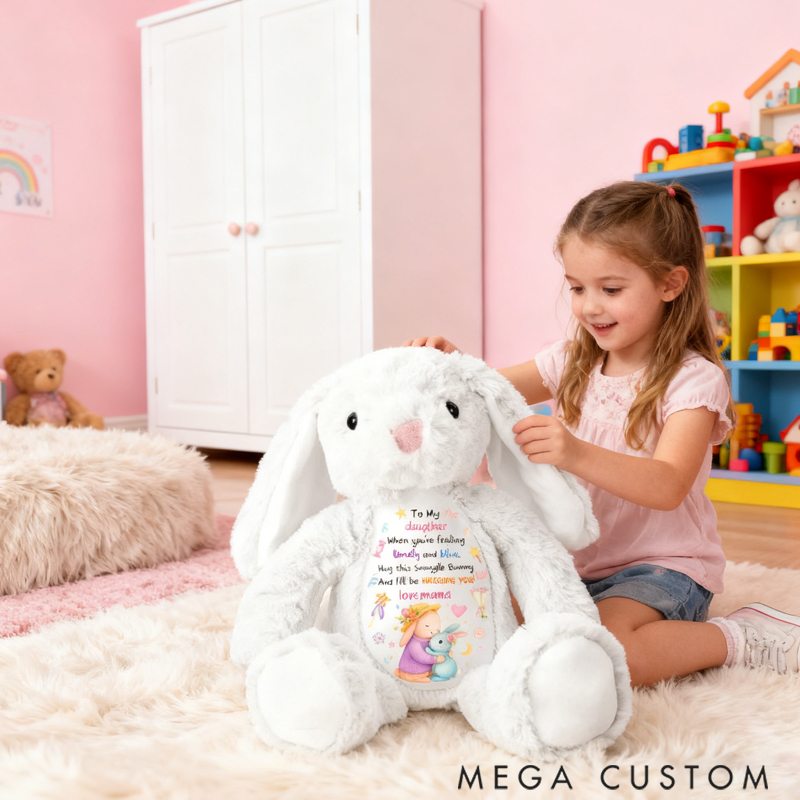 Personalized Pretty Bunny Plush Toy Custom Name to My Sweet Baby Special Gift for Family Members