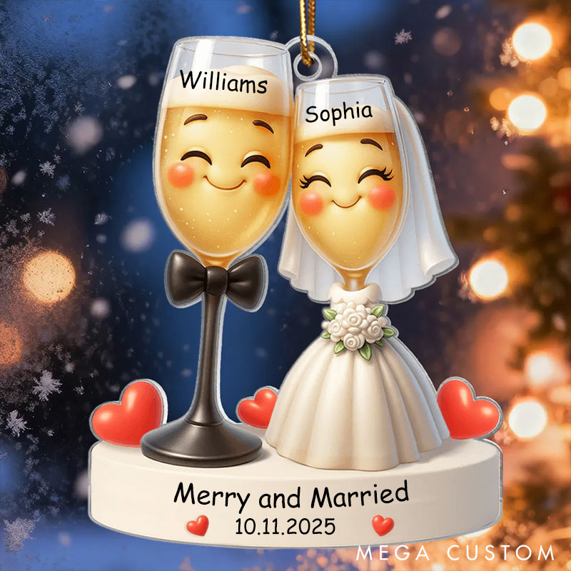 Personalized Our First Christmas Married Ornament 2D Flat Acrylic Ornament for Newlyweds Christmas Gift for Couple Gift for Wife Husband