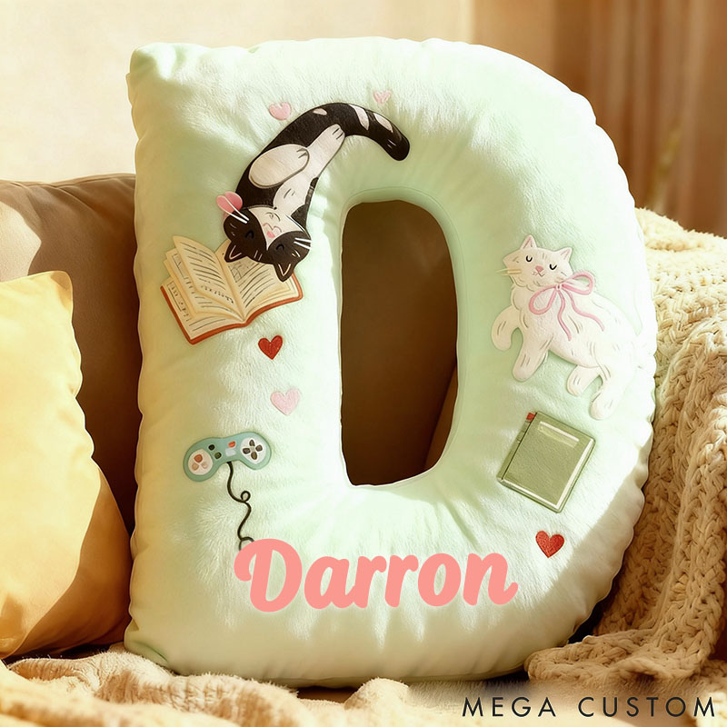 Personalized Cat Lover Book Game Controller Letter Pillow with Custom Name Graphic 3D Print