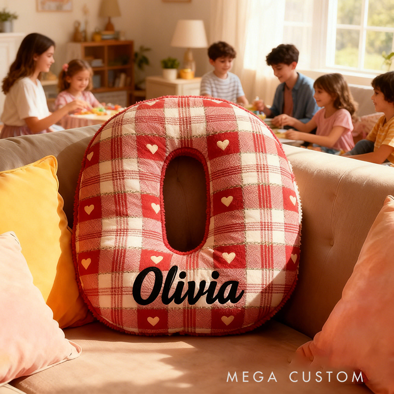 Personalized Red and White Plaid Heart Letter Pillow Custom Name Personalized Appreciation Gifts