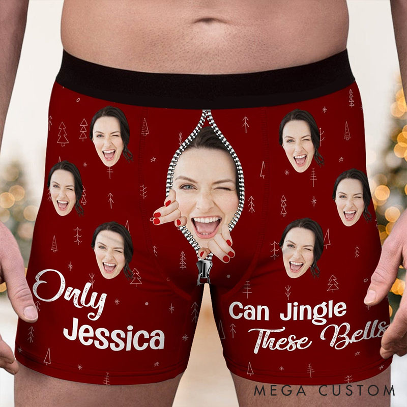 Personalized Girlfriend Wife Face Only Her Can Jingle These Bells Christmas Boxer Briefs Men Underwear with Face Photo Xmas Gift for Boyfriend Husband