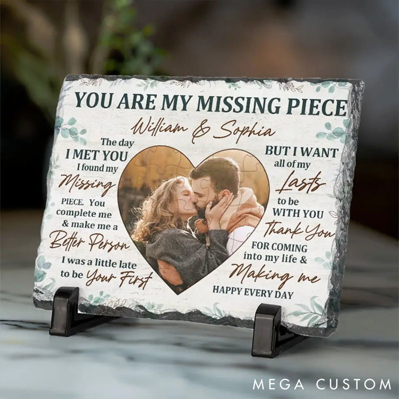 Personalized Couple Photo You Are My Missing Piece Rectangle Shaped Stone with Stand Custom Newlyweds Name Photo Stone Christmas Valentines Day Gift