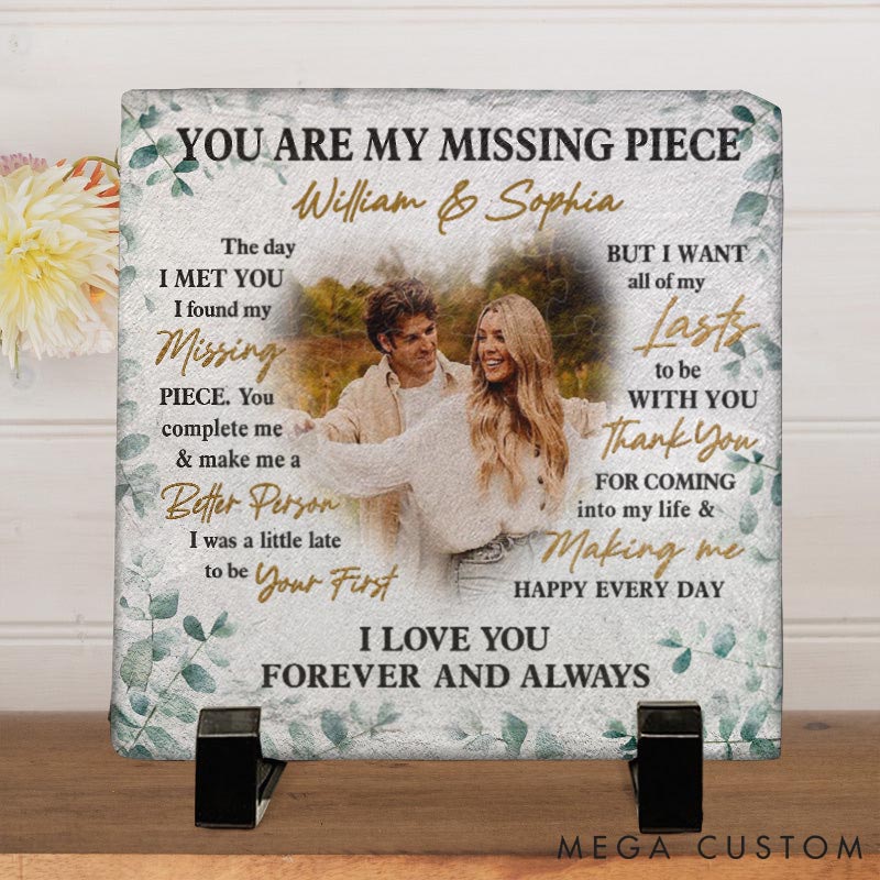 Personalized Couple Photo You Are My Missing Piece Square Shaped Stone with Stand Custom Newlyweds Name Photo Stone Christmas Valentines Day Gift