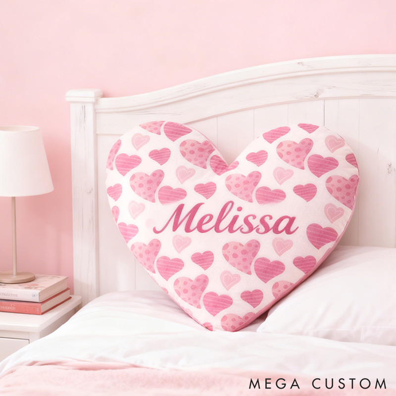 Personalized Pink Heart Shape Design Custom Names Couple Home Pillow Romantic Valentine's Day Gift for Girlfriend for Wife for Flower Girl