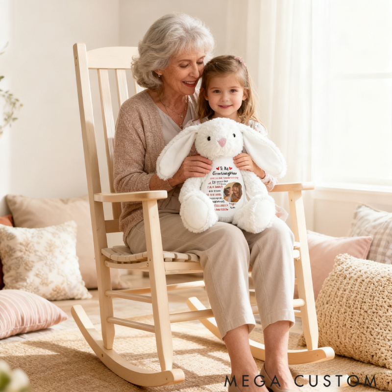 Personalized Pretty Bunny Plush Toy Custom Name Upload Photo Never Feel that You're Alone Gift for Grandma