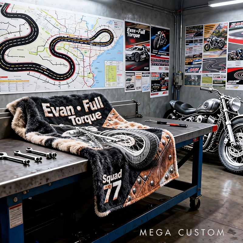 Personalized Motorcycle Torque Squad Blanket Personalized Name and Number Gift for Bikers and Motorcycle Lovers