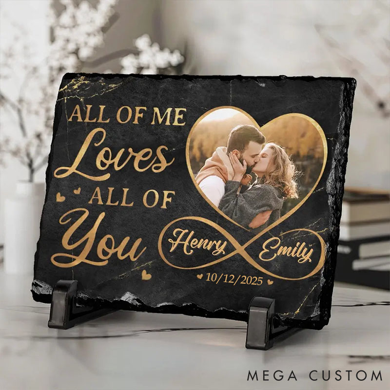 Personalized Couple Photo All of Me Loves All of You Heart Square and Rectangle Shaped Stone with Stand Newlyweds Stone Christmas Valentines Day Gift