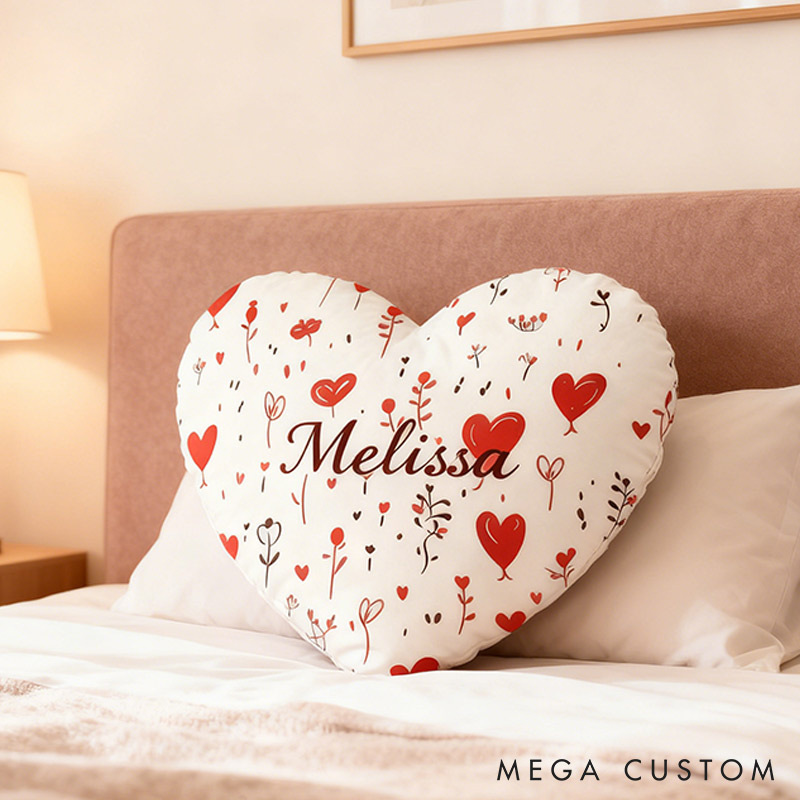 Personalized Heart Shape Flower Design Custom Names Couple Home Pillow Romantic Valentine's Day Gift for Girlfriend for Wife for Flower Girl