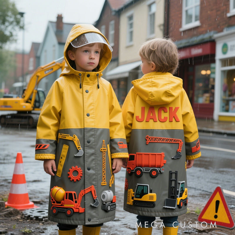 Personalized Kids Firefighter Themed Waterproof Raincoat 100% Waterproof Kids Firefighter Raincoat – Heavy-Duty PU Rain Gear with Full Weather Protection & Playful 3D Details