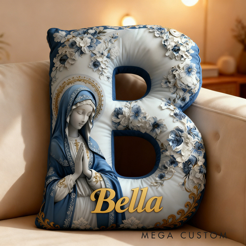 Personalized Believe Virgin Mary Letter Pillow Graphic 3D Print Pillow with Custom Name Home Decor Religious Faith Gift Catholic Gift for Her