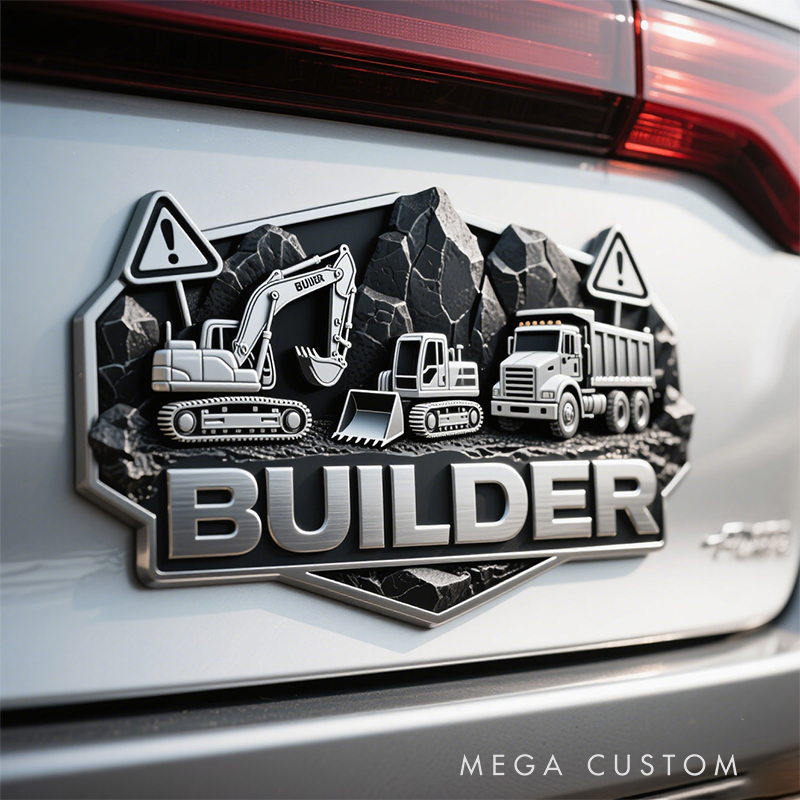 Personalized 3D Construction Car Emblem – Heavy-Duty Metal Truck/Excavator Vehicle Decal Sticker
