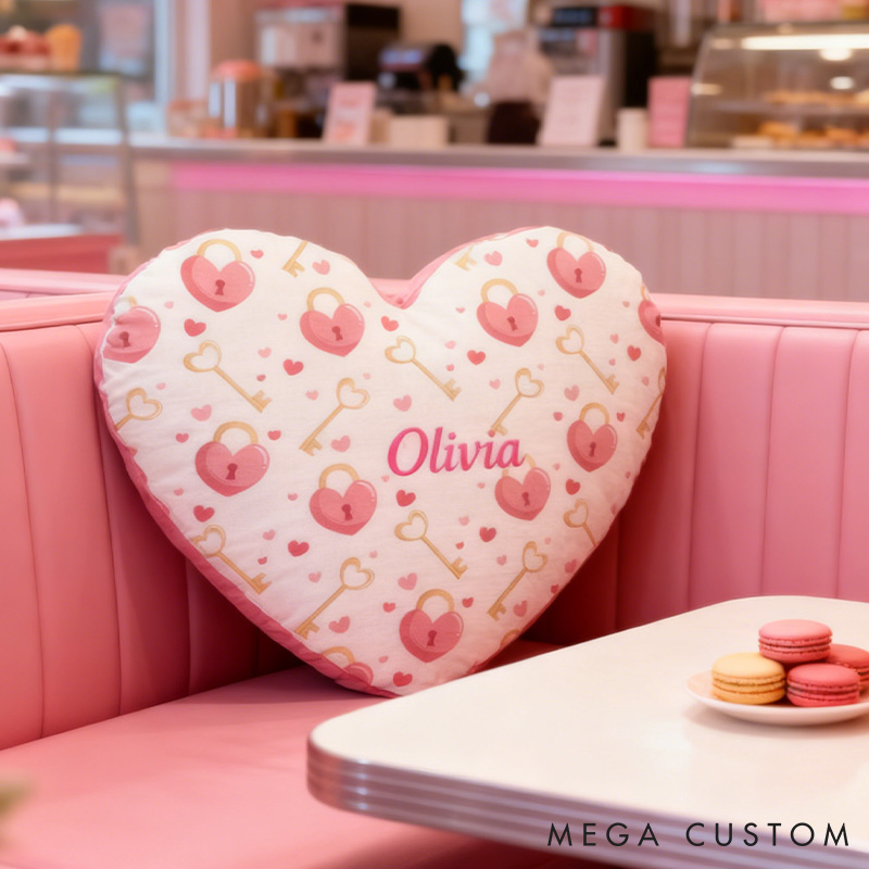 Personalized Heart Key Lock Pillow Custom Couple Valentine's Throw Pillow for Girlfriend Heart Pillow for Her