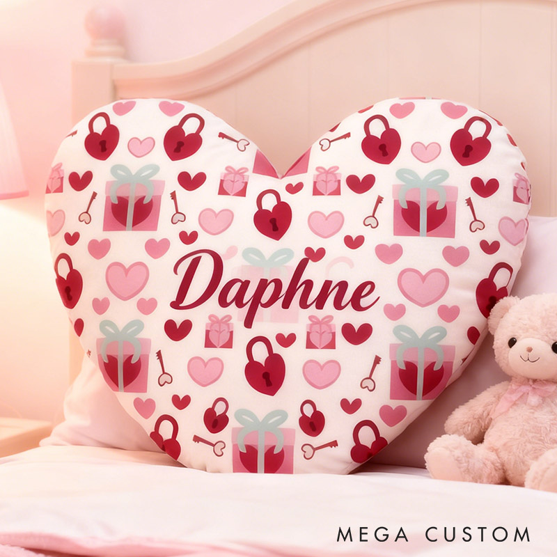 Personalized Girl friend Heart Shaped Love Lock Pillow Custom Couple Name Valentines Day Cushion Anniversary Date Night Gift for Her Wife Girlfriend