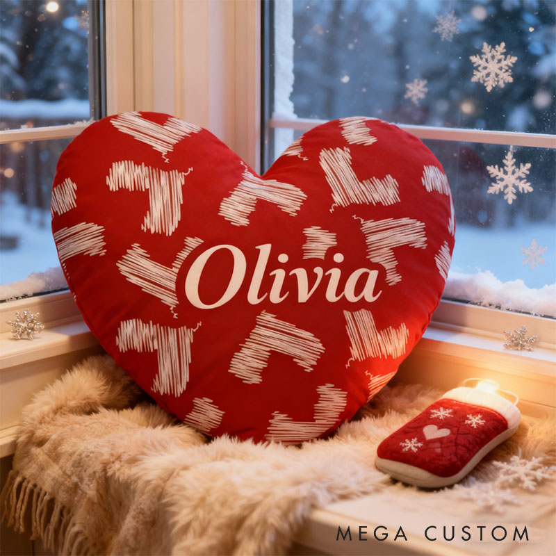 Personalized Girl friend Red Heart Shaped Pillow Custom Couple Name Valentines Day Cushion Anniversary Date Night Gift for Her Wife Girlfriend