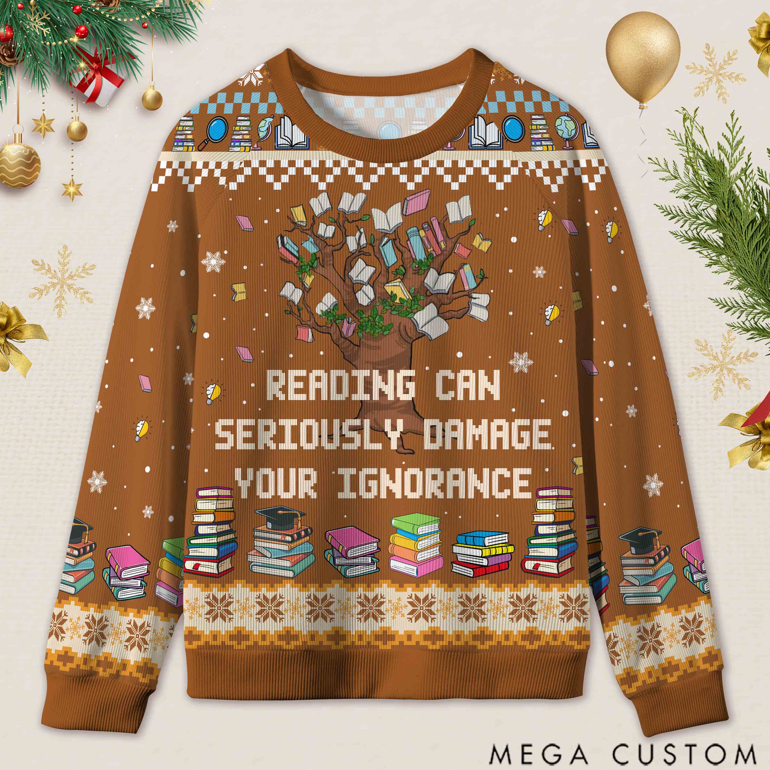 Personalized Funny Library Ugly Sweater Holiday Gift for Librarians
