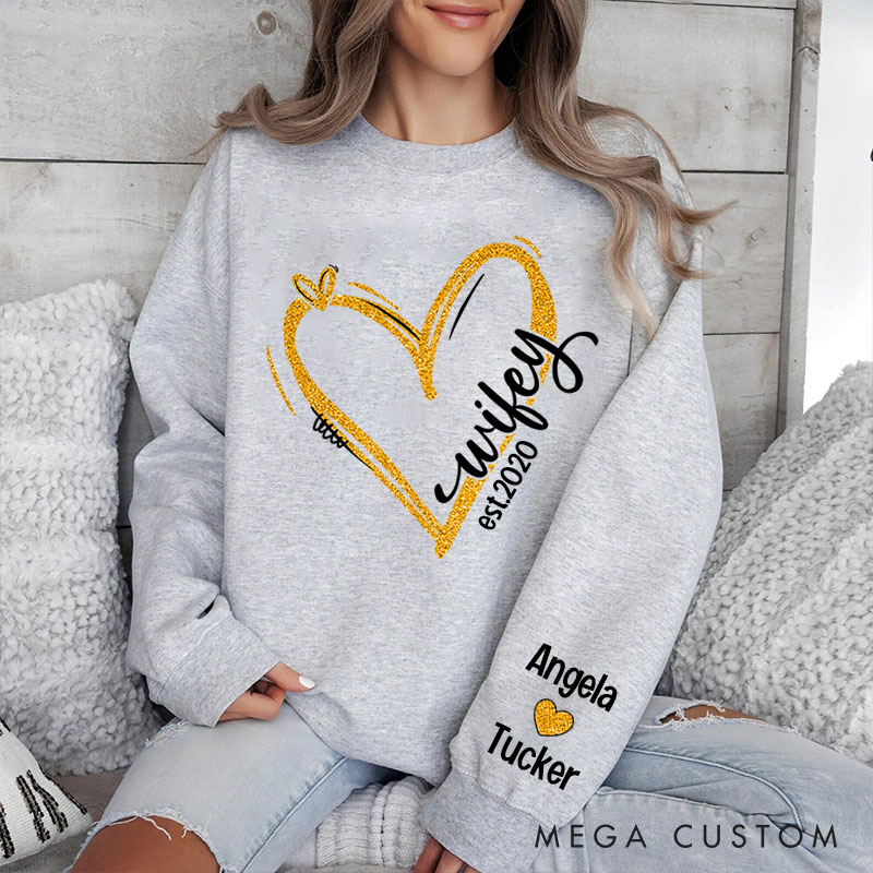Personalized Wifey Heart Sweatshirt Custom Wifey Sweatshirt for Her Valentine's Anniversary Gift Cloth for Wife My Partner My Love My Wifey