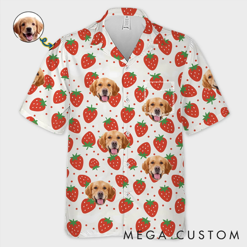 Personalized Pet Lover Custom Photo Strawberries and Smiles all Day Hawaiian Shirt