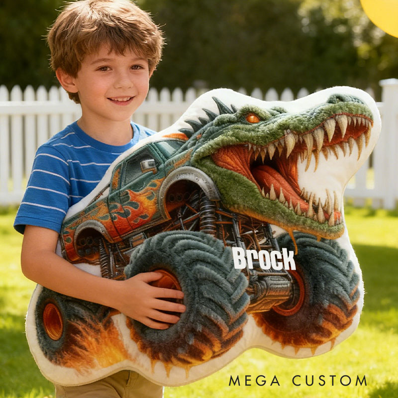 Personalized Crocodile Truck with Name Graphic 3D Print Pillow Christmas Gift for Kids or Baby Birthday Gift