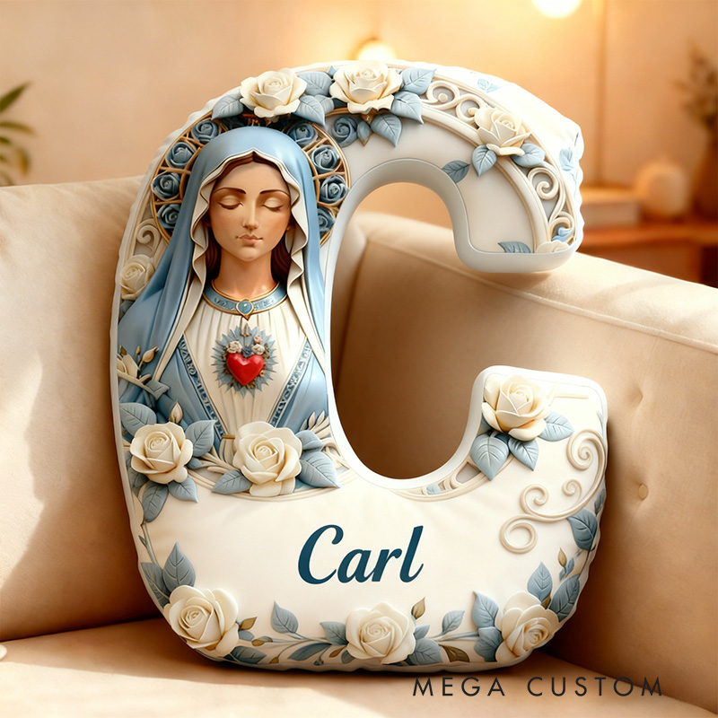 Personalized Sacred Heart of Mary Letter Pillow Graphic 3D Print Pillow with Custom Name Home Decor Religious Gift Catholic Gift for Her