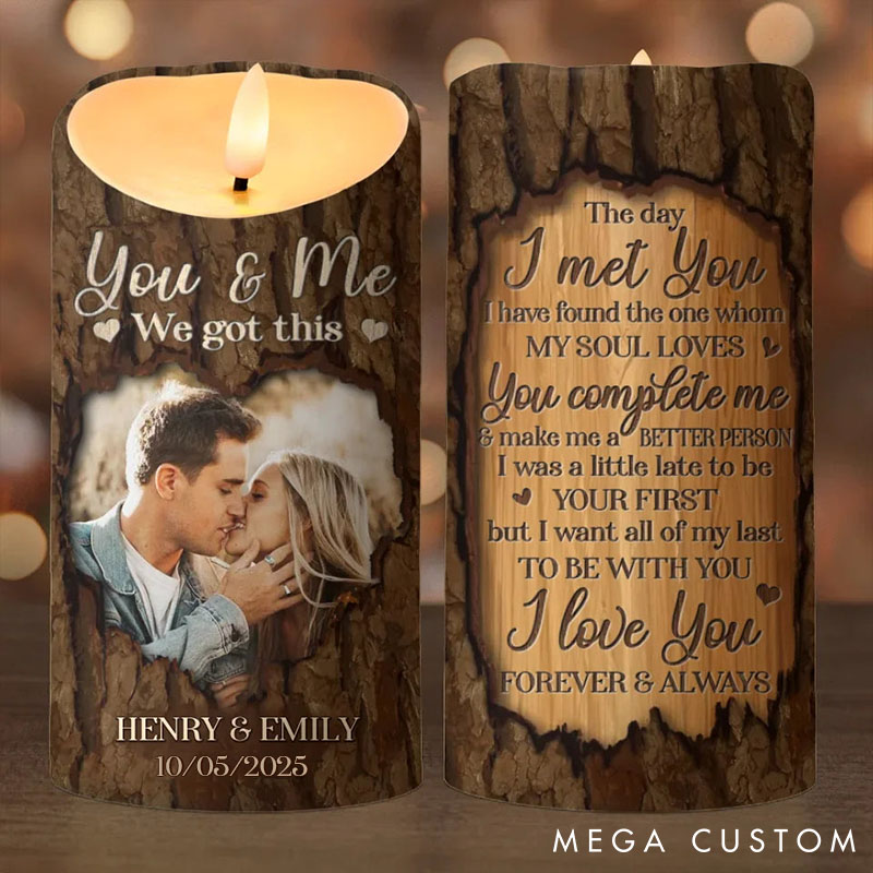 Personalized Couple Photo The Day I Met You LED Candle Custom Newlyweds Name and Date LED Candle Anniversary Valentines Day Christmas Gift for Him Her