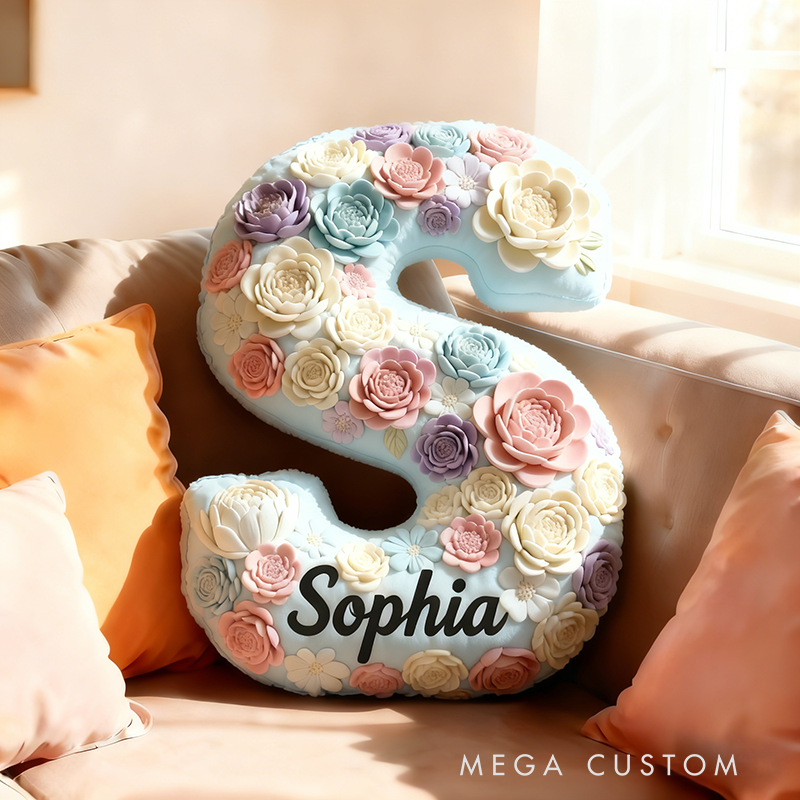 Personalized Floral Letter Pillow Custom Name Color and Initial Appreciation Gifts 3D Graphic Print