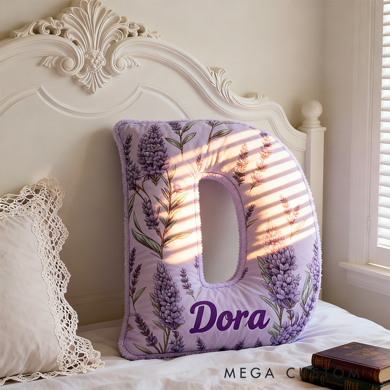 Personalized Lavender Floral Letter Pillow 3D Graphic Print Custom Name and Initial Appreciation Gifts