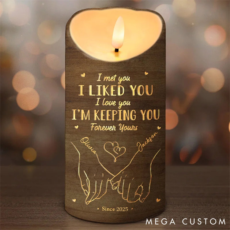 Personalized Couple From Our First Kiss Till Our Last Breath LED Candle Newlyweds Faux Wood Effect Candle Anniversary Valentines Day Christmas Gift