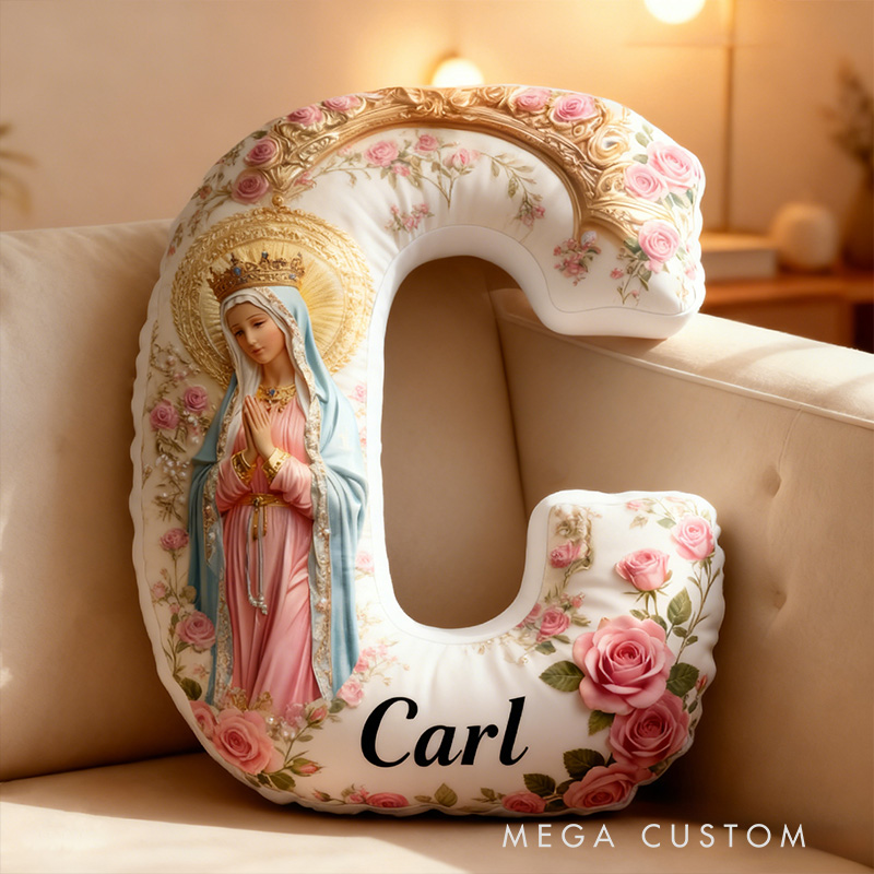 Personalized Queen Of Divine Virgin Mary Letter Pillow Graphic 3D Print Pillow with Name Home Decor Religious Gift Catholic Gift for Women