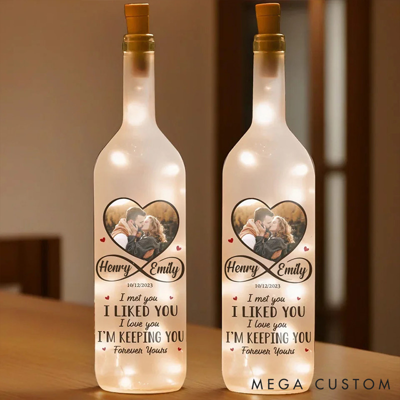 Personalized LED Light Bottle Custom Photo Bottle Lamp Couple Anniversary Gift for Husband Wife Valentine's Date Night Bottle Lamp