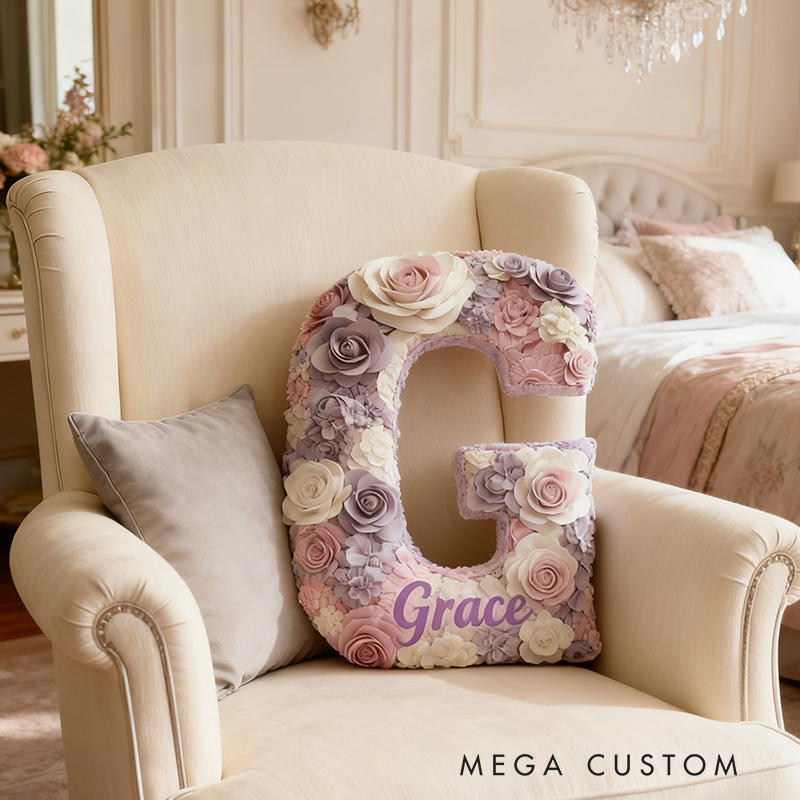 Personalized Floral Letter Pillow 3D Graphic Print Custom Name and Initial Appreciation Gifts