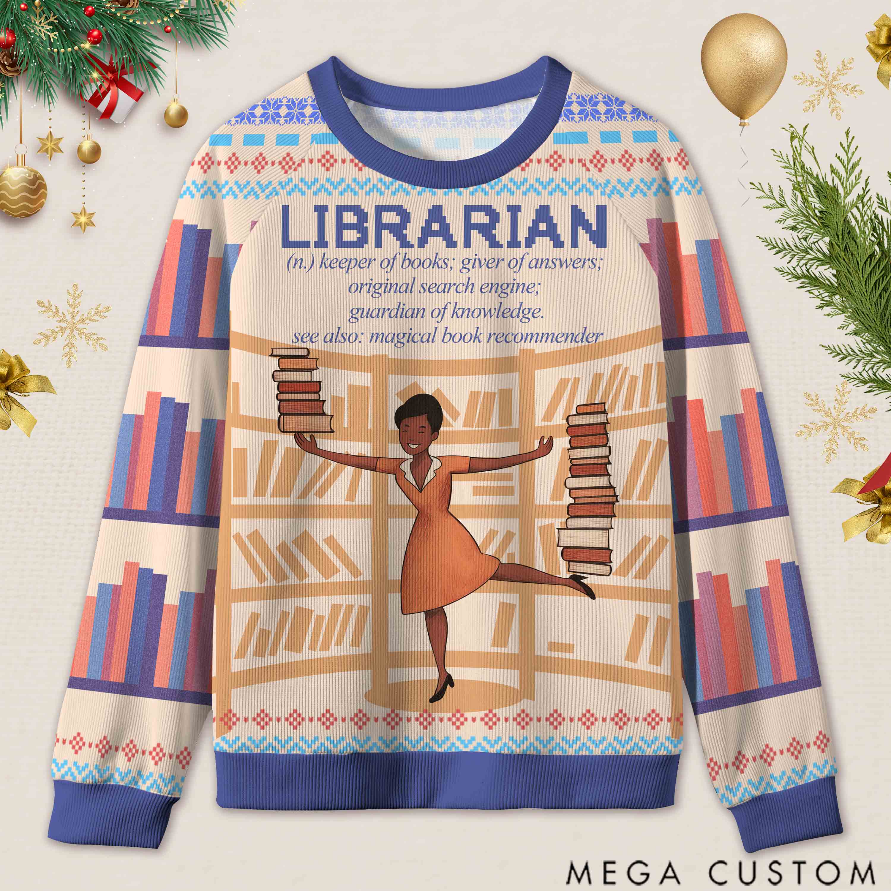 Personalized Book Lover's Dream Job Ugly Sweater Holiday Gift for Librarians
