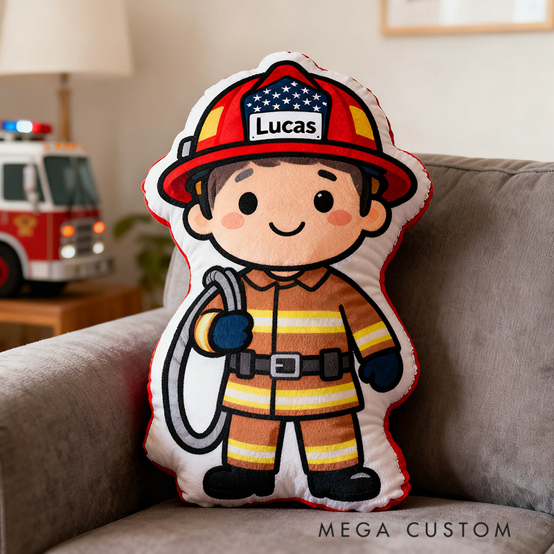 Personalized Firefighter Plush Pillow Custom Name and Character Style Hero Themed Appreciation Gifts for Firefighter Lovers