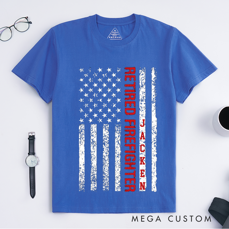 Personalized Fireman Flag Retired Firefighter Tribute Design Gift for Firefighter T-Shirt