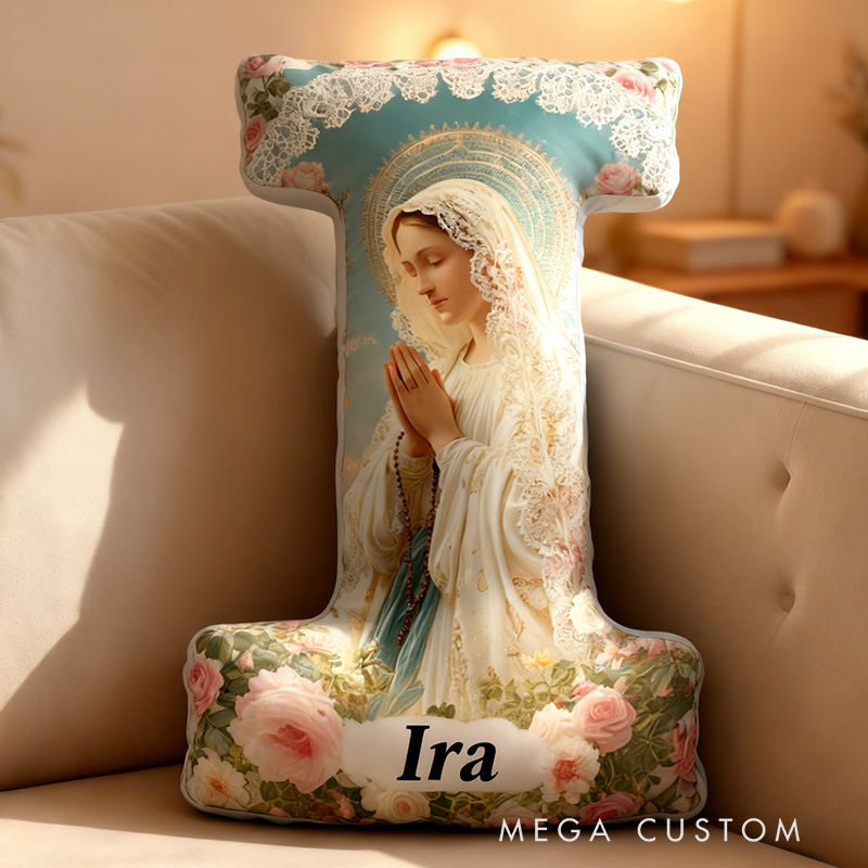Personalized Our Lady of Grace Graphic 3D Print Letter Pillow with Custom Name Home Decor Religious Gift Catholic Faith Gift for Her