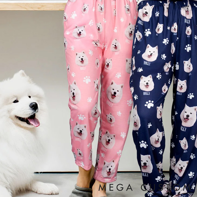Personalized Pet Lover Custom Photo Paw Prints with Paw Print and Bone Pants Pajamas