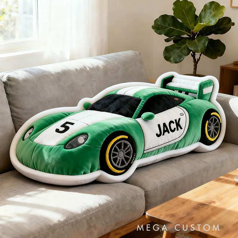 Personalized Race Car Shaped Pillow Custom Name and Number Cushion Choose Color Gift for Racing Fans 3D Graphic Print